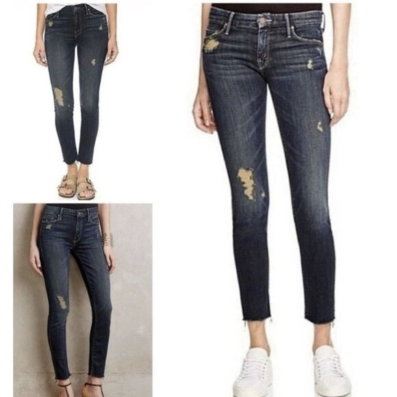 Mother The Looker Ankle Fray Jeans 27 Jaded and Torn Wash Ankle Distressed - Picture 1 of 11